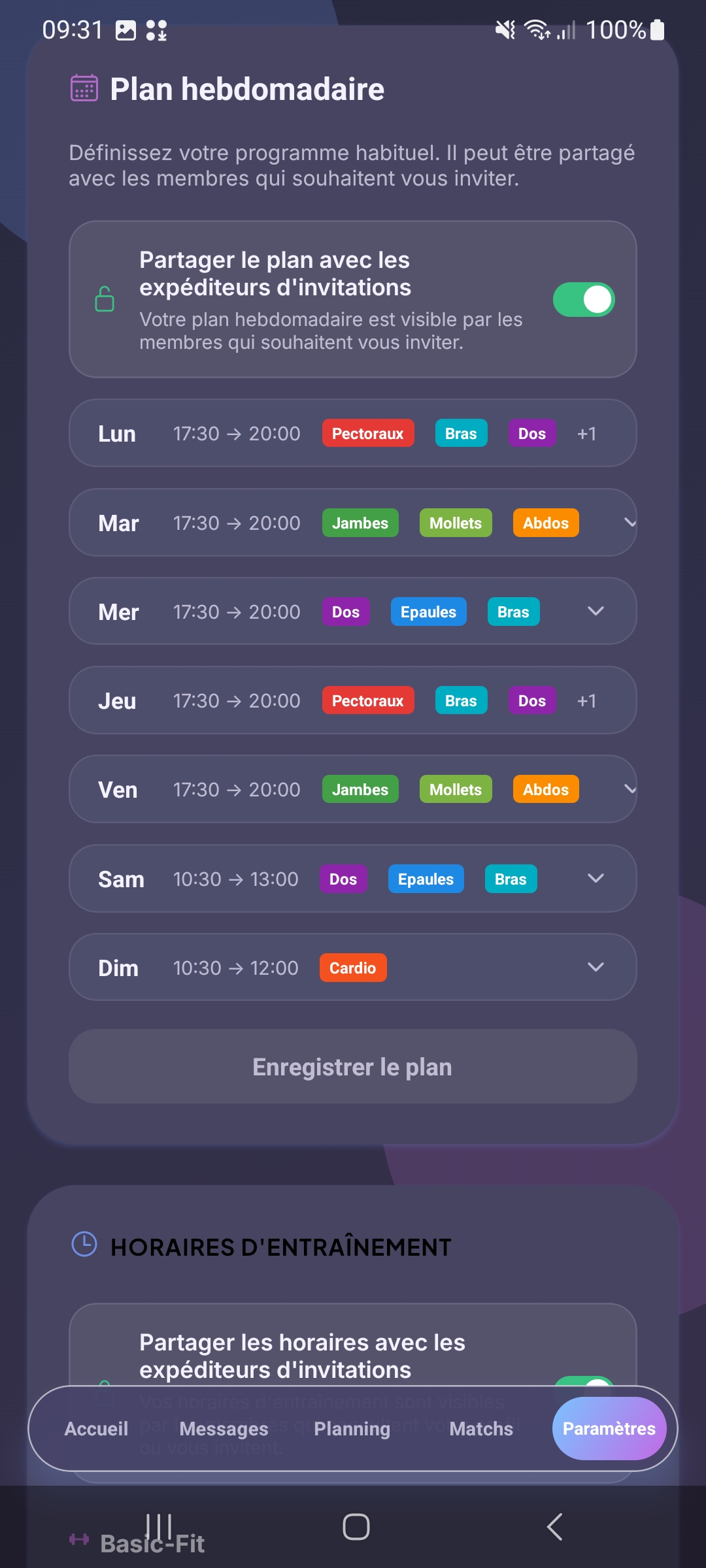 Activity calendar