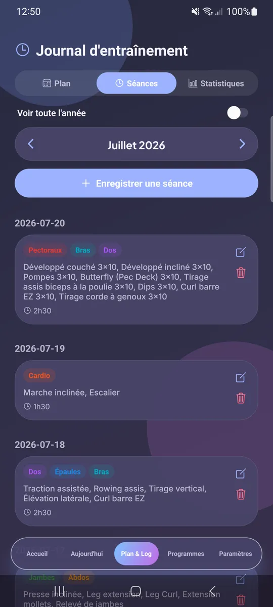 Historique des séances