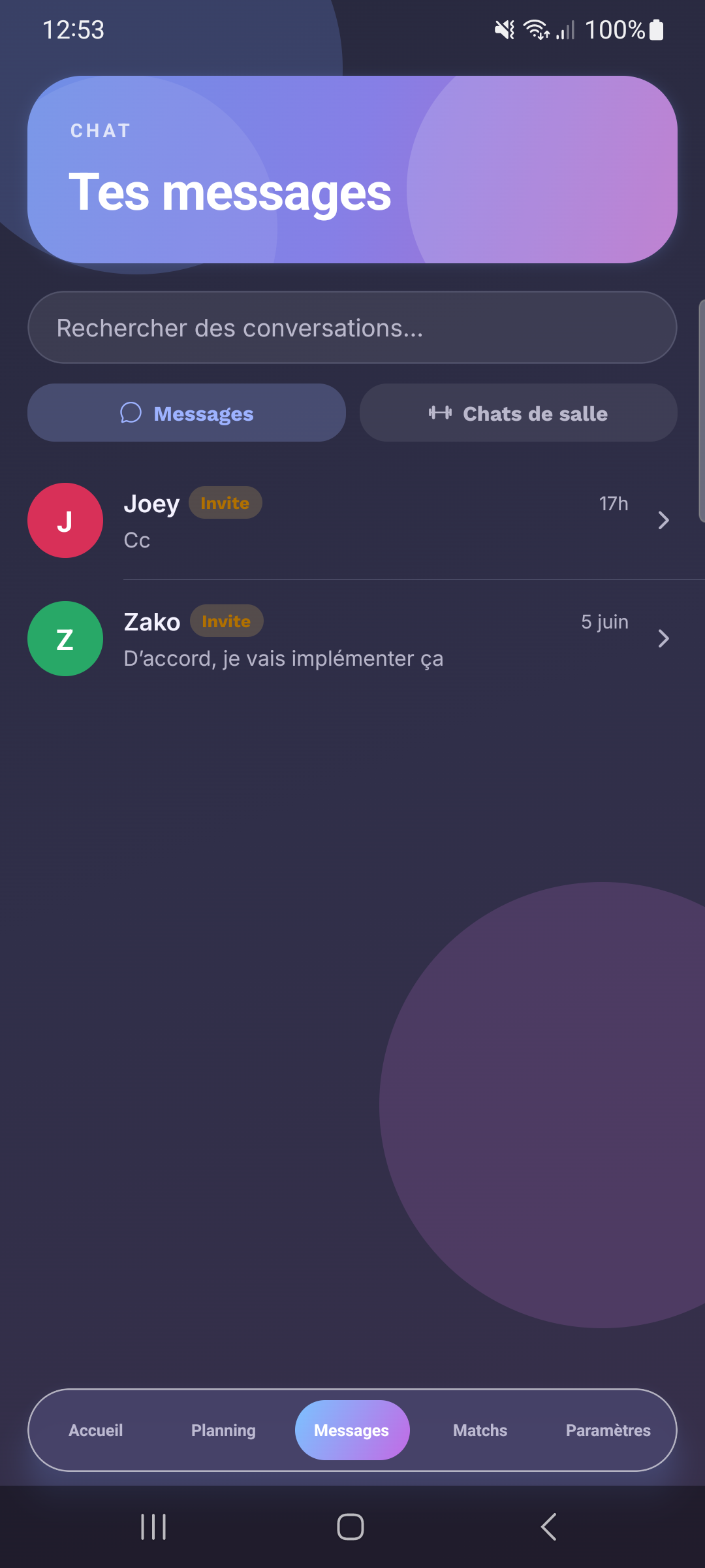 Messages & chats de salle