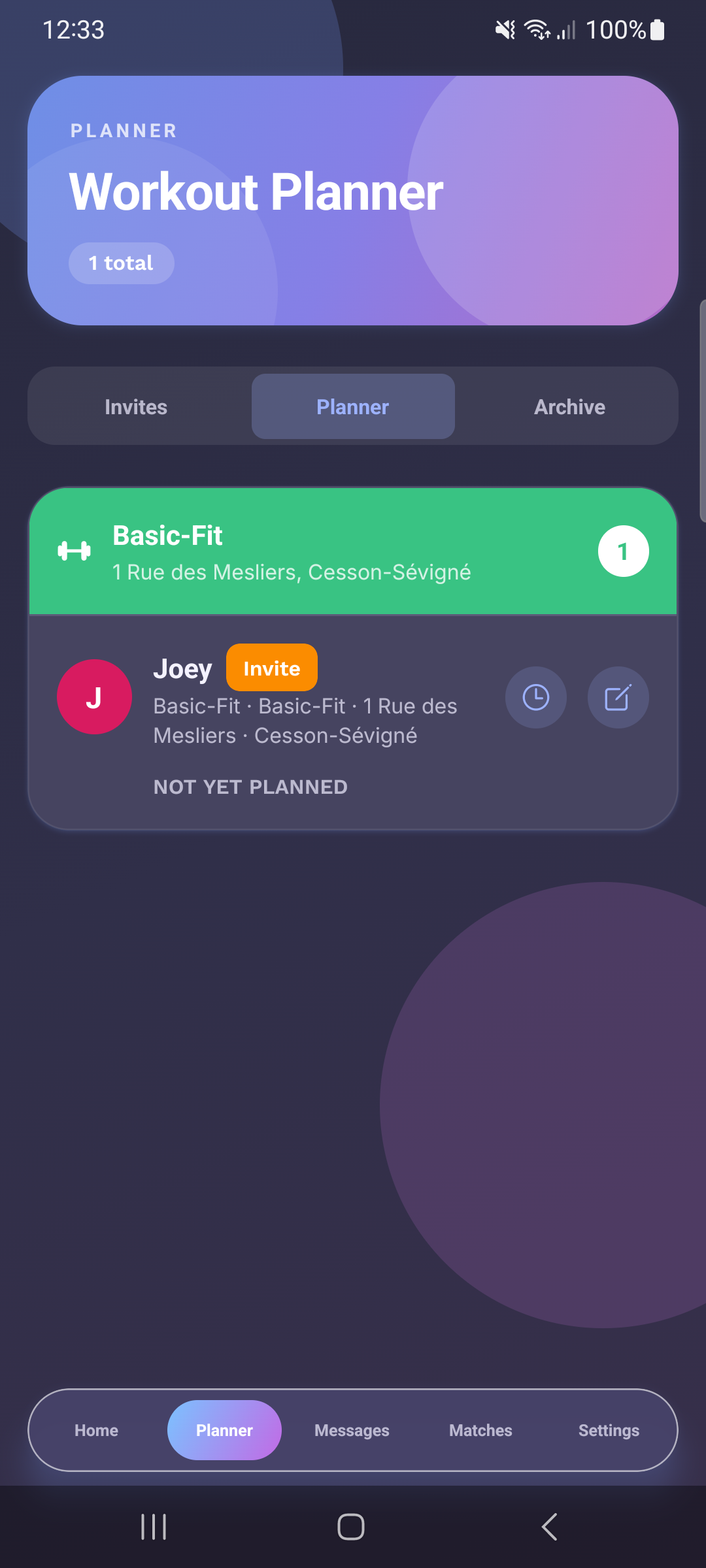 Workout Planner — Coordinate Sessions